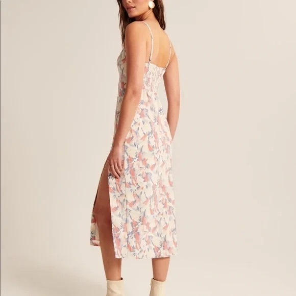 Abercrombie & Fitch Pink and Cream Printed Halter Midi Dress with Slit Size S - Picture 11 of 14